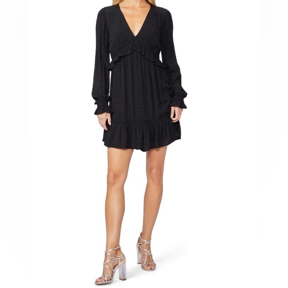 Paige Odelise Clip Dot V-Neck Long Sleeve Black Dress - Size Medium, NWT - Picture 2 of 16